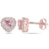 Thumbnail Image 1 of 5.0mm Heart-Shaped Morganite and 0.09 CT. T.W. Diamond Frame Stud Earrings in 10K Rose Gold