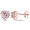 Thumbnail Image 0 of 5.0mm Heart-Shaped Morganite and 0.09 CT. T.W. Diamond Frame Stud Earrings in 10K Rose Gold