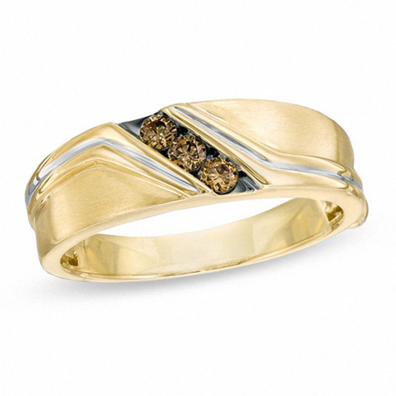 0.20 CT. T.W. Champagne Diamond Slant Ring in 10K Gold