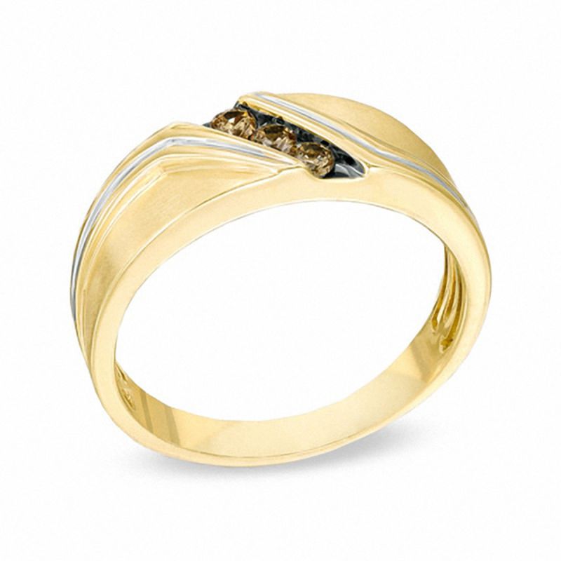 0.20 CT. T.W. Champagne Diamond Slant Ring in 10K Gold