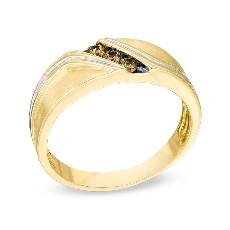 Main Image 2 of 0.20 CT. T.W. Champagne Diamond Slant Ring in 10K Gold