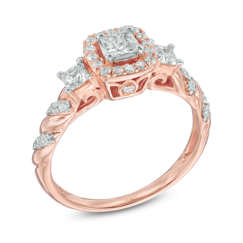 0.70 CT. T.W. Princess-Cut Diamond Frame Past Present Future® Engagement Ring in 14K Rose Gold