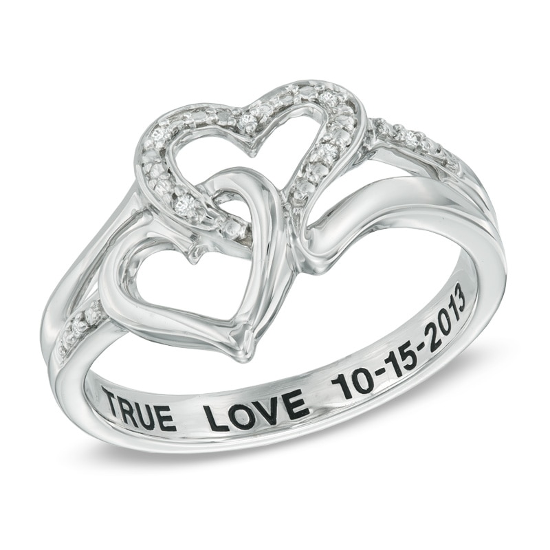 Diamond Accent Interlocking Heart Promise Ring in Sterling Silver (20 Characters)