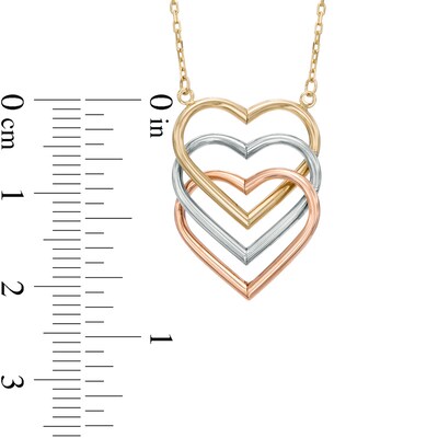 Triple Heart Necklace in 14K Tri-Tone Gold - 17"