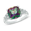 Thumbnail Image 0 of 10.0mm Cushion-Cut Mystic Fire® Topaz and Lab-Created White Sapphire Ring in Sterling Silver