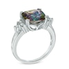 Thumbnail Image 1 of 10.0mm Cushion-Cut Mystic Fire® Topaz and Lab-Created White Sapphire Ring in Sterling Silver