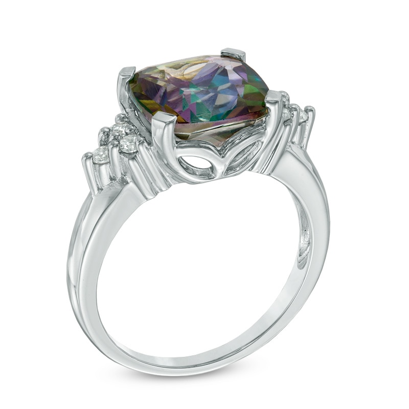 Main Image 2 of 10.0mm Cushion-Cut Mystic Fire® Topaz and Lab-Created White Sapphire Ring in Sterling Silver