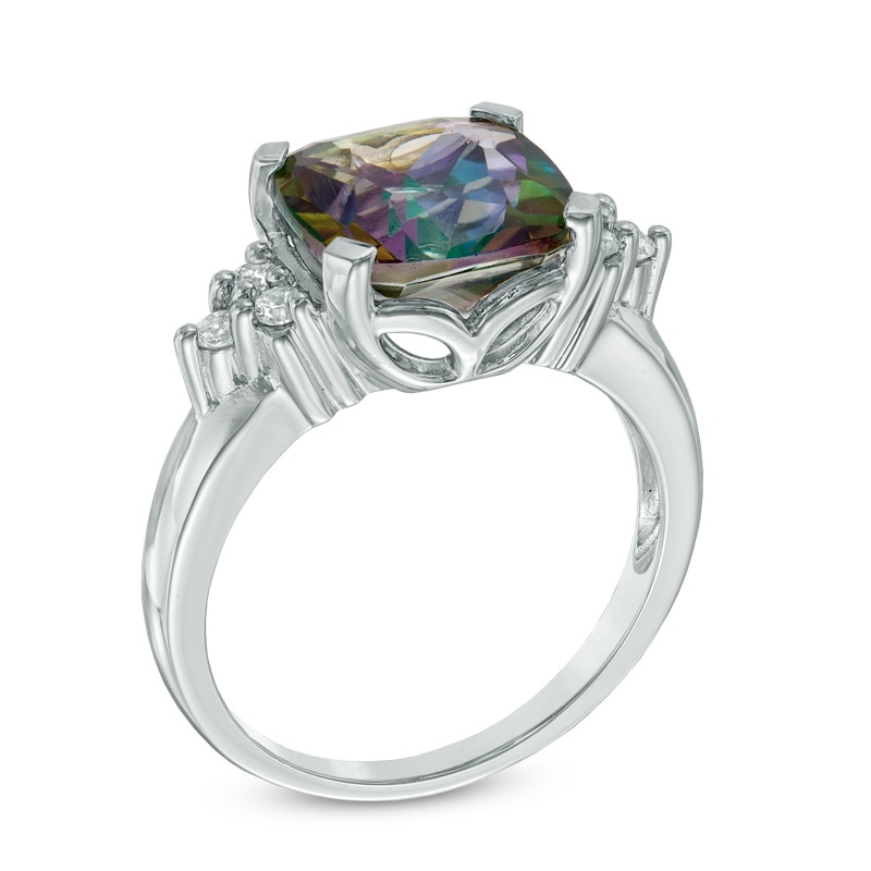 10.0mm Cushion-Cut Mystic Fire® Topaz and Lab-Created White Sapphire Ring in Sterling Silver