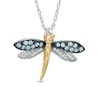 Thumbnail Image 1 of Blue Topaz and Lab-Created White Sapphire Dragonfly Pendant in Sterling Silver with 14K Gold Plate