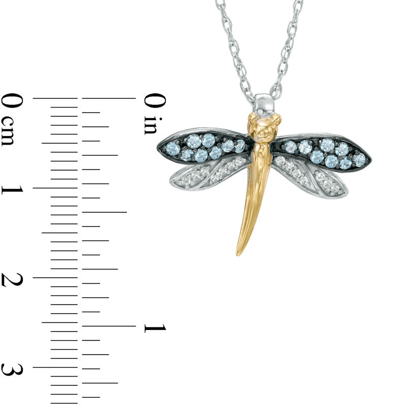 Main Image 2 of Blue Topaz and Lab-Created White Sapphire Dragonfly Pendant in Sterling Silver with 14K Gold Plate