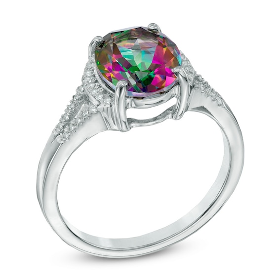 Oval Mystic Fire® Topaz and Lab-Created White Sapphire Ring in Sterling Silver