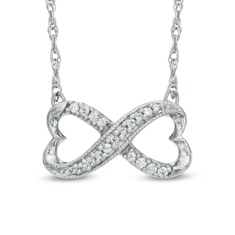0.10 CT. T.W. Diamond Sideways Heart Infinity Necklace in Sterling Silver