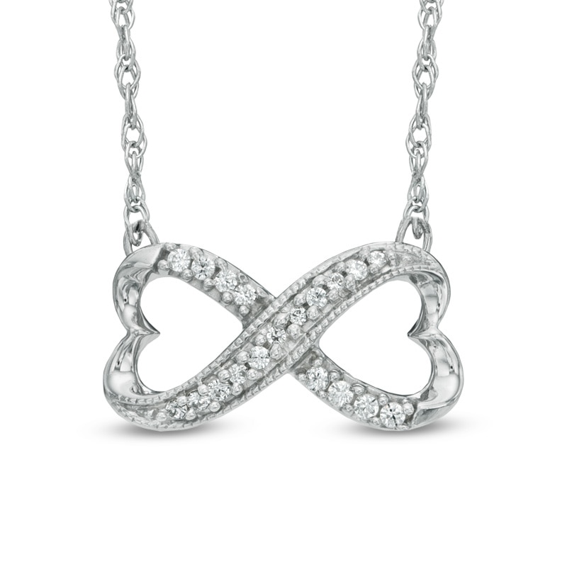 0.10 CT. T.W. Diamond Sideways Heart Infinity Necklace in Sterling Silver|Peoples Jewellers