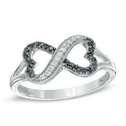 0.16 CT. T.W. Black Diamond Sideways Heart Infinity Ring in Sterling Silver