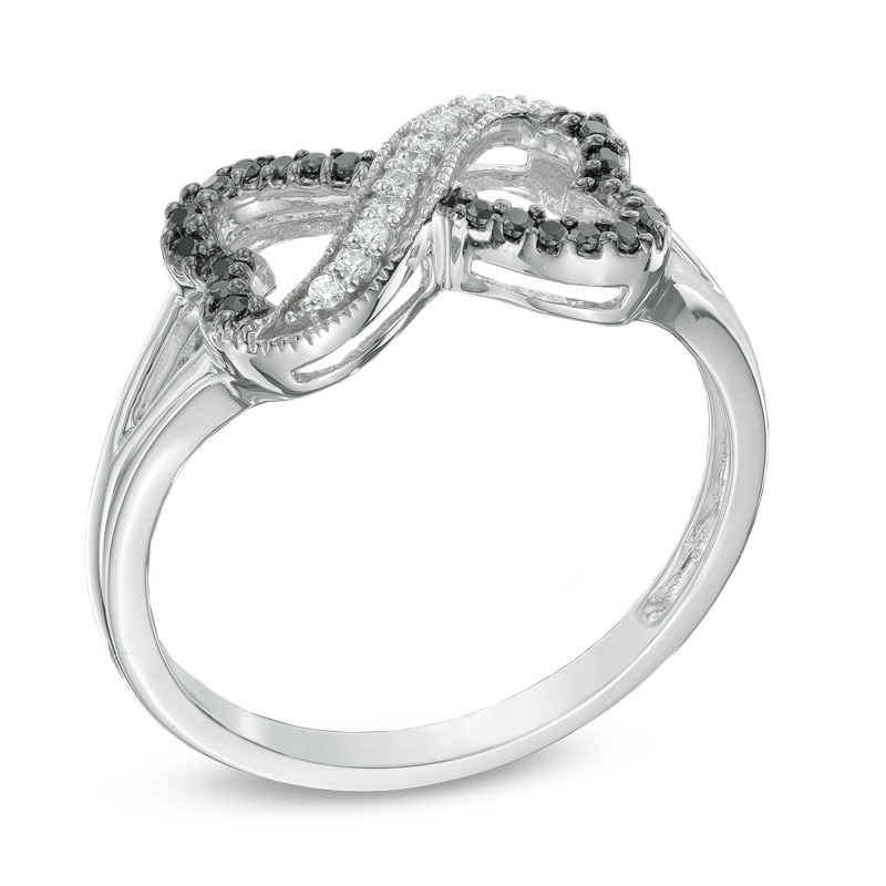 Main Image 2 of 0.16 CT. T.W. Black Diamond Sideways Heart Infinity Ring in Sterling Silver