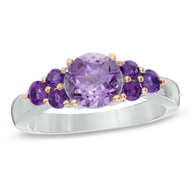 7.0mm Amethyst Ring in Sterling Silver with 18K Rose Gold Plate
