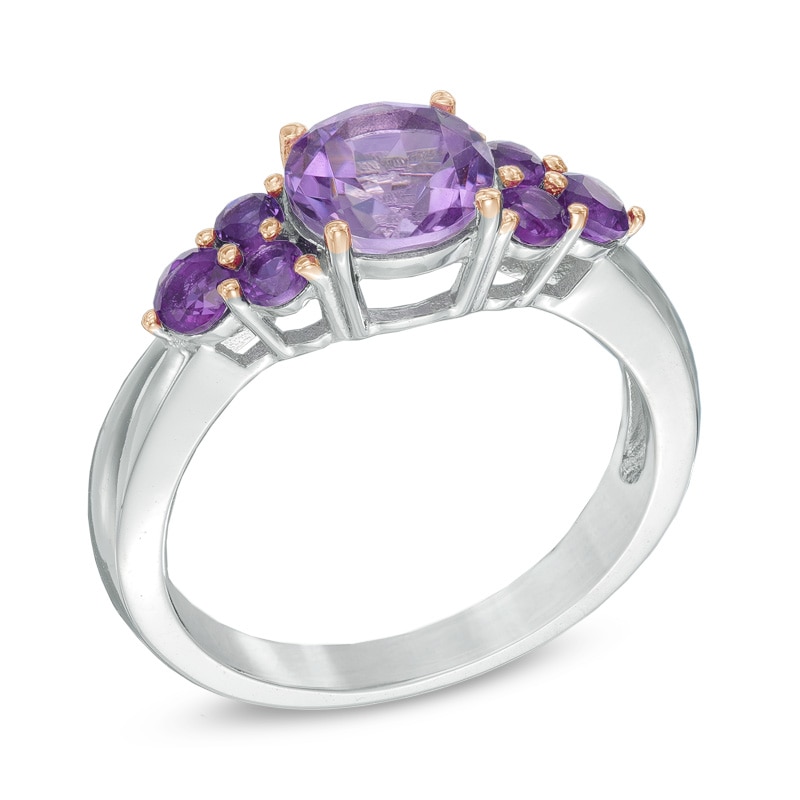 7.0mm Amethyst Ring in Sterling Silver with 18K Rose Gold Plate