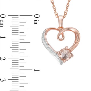 6.0mm Morganite and Diamond Accent Swirl Heart Pendant in Sterling Silver with 14K Rose Gold Plate