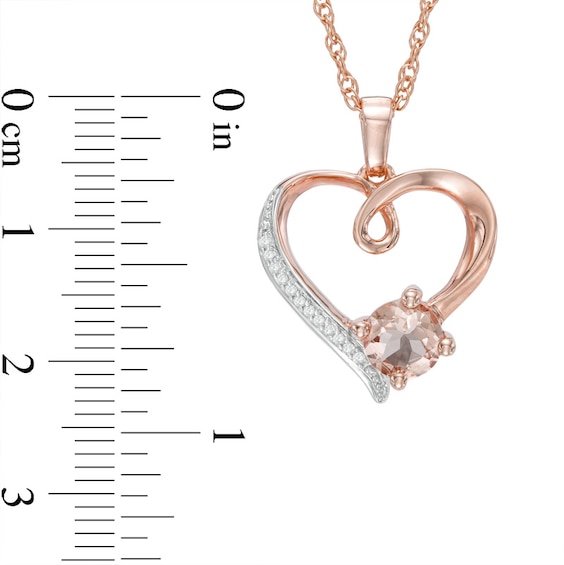 6.0mm Morganite and Diamond Accent Swirl Heart Pendant in Sterling Silver with 14K Rose Gold Plate