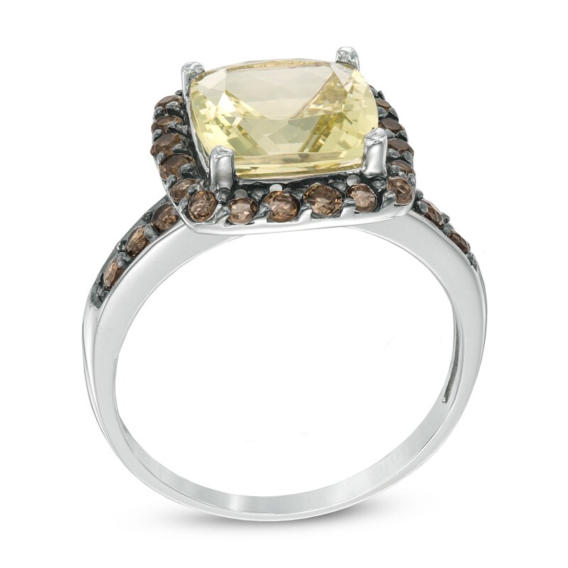 Main Image 2 of 9.0mm Cushion-Cut Lemon Quartz and Smoky Quartz Frame Ring in Sterling Silver