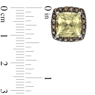 9.0mm Cushion-Cut Lemon Quartz and Smoky Quartz Frame Stud Earrings in Sterling Silver