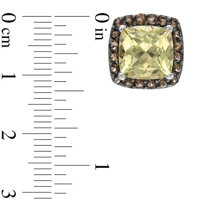 9.0mm Cushion-Cut Lemon Quartz and Smoky Quartz Frame Stud Earrings in Sterling Silver