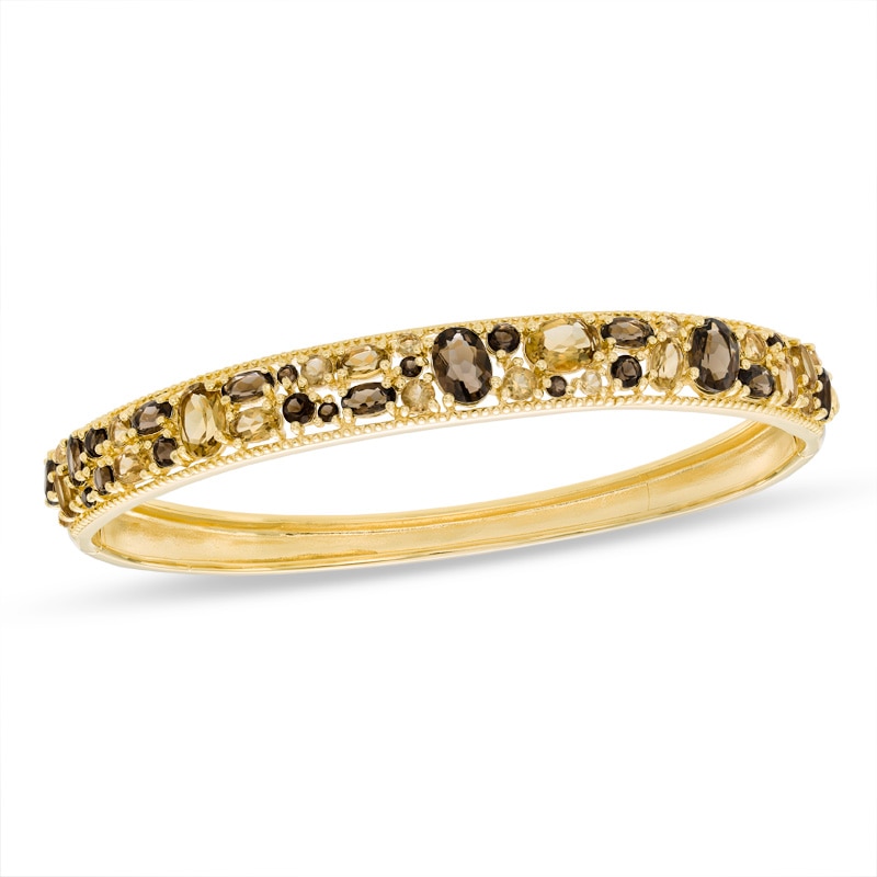 Main Image 1 of Multi-Shaped Smoky and Cognac Quartz Bangle in Sterling Silver with 18K Gold Plate