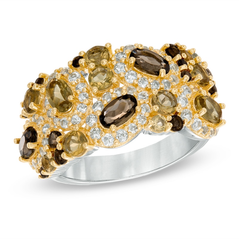 Main Image 1 of Multi-Shaped Smoky and Cognac Quartz Ring in Sterling Silver with 18K Gold Plate
