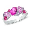 Thumbnail Image 1 of Multi-Shaped Lab-Created Ruby and Pink and Purple Sapphire Ring in Sterling Silver