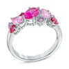 Thumbnail Image 2 of Multi-Shaped Lab-Created Ruby and Pink and Purple Sapphire Ring in Sterling Silver