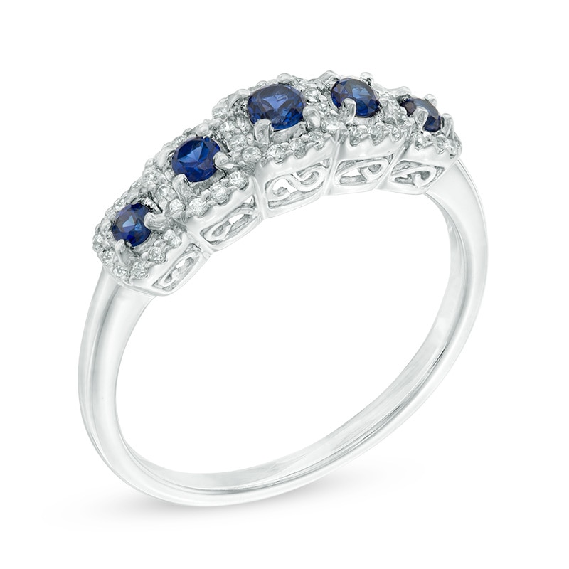 Blue Sapphire and  0.15 CT. T.W. Diamond Ring in 10K White Gold