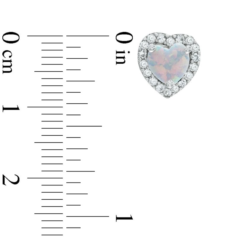 Heart-Shaped Lab-Created Opal and White Sapphire Pendant, Ring and Earrings Set in Sterling Silver - Size 7