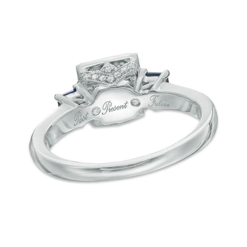 0.45 CT. T.W. Princess-Cut Diamond and Blue Sapphire Past Present Future Ring 14K White Gold
