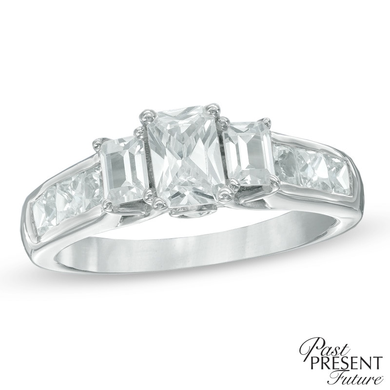 1.95 CT. T.W. Certified Emerald-Cut Diamond Past Present Future® Ring in 14K White Gold (I/I1)