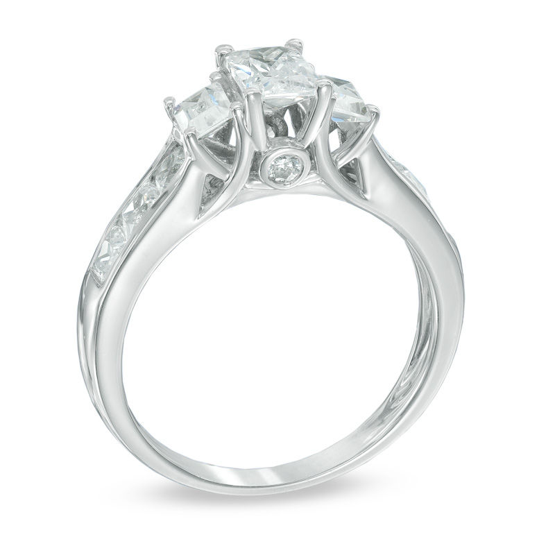 Main Image 2 of 1.95 CT. T.W. Certified Emerald-Cut Diamond Past Present Future® Ring in 14K White Gold (I/I1)