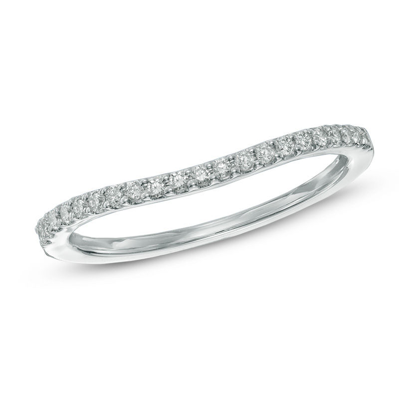 Main Image 1 of 0.15 CT. T.W. Diamond Contour Wedding Band in 14K White Gold