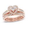 Thumbnail Image 1 of 0.75 CT. T.W. Diamond Heart-Shaped Frame Bridal Set in 14K Rose Gold