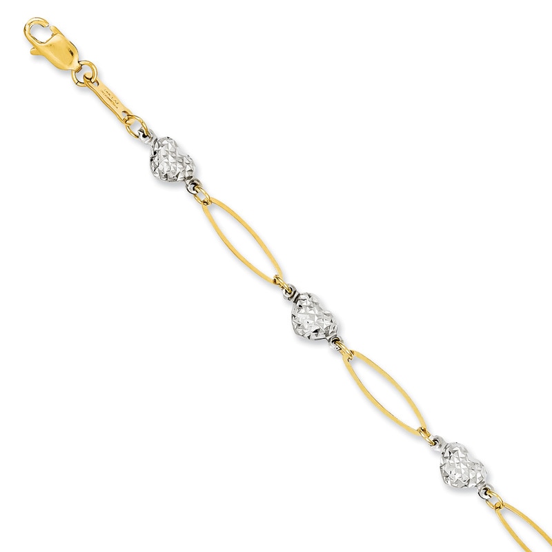 Puff Heart Bracelet in 14K Two-Tone Gold - 7.25"