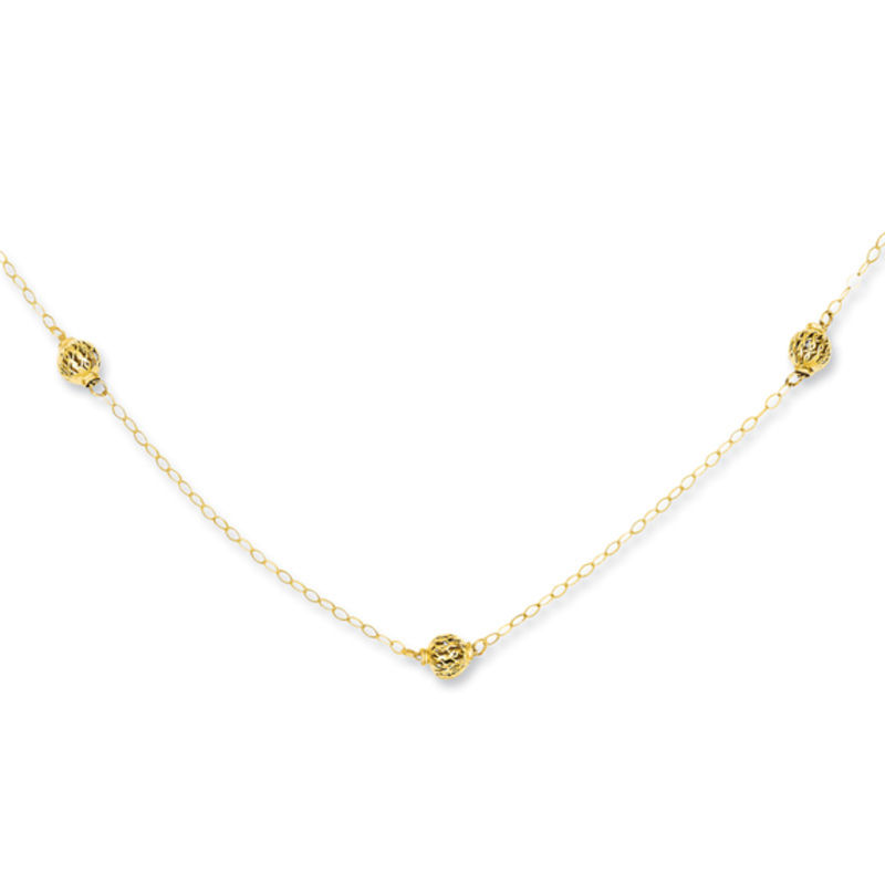 Bead Station Necklace in 14K Gold 