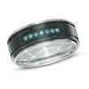 Thumbnail Image 0 of Men's 0.15 CT. T.W. Enhanced Blue Diamond Comfort Fit Two-Tone Stainless Steel Wedding Band - Size 10