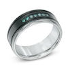 Thumbnail Image 1 of Men's 0.15 CT. T.W. Enhanced Blue Diamond Comfort Fit Two-Tone Stainless Steel Wedding Band - Size 10