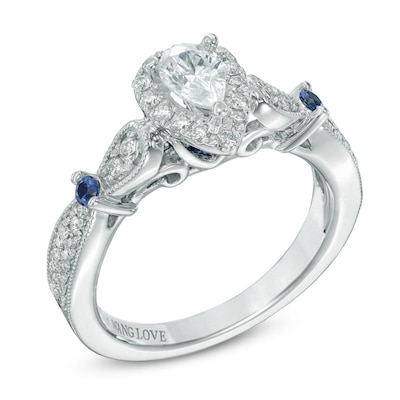 Vera Wang Love Collection 0.58 CT. T.W. Pear-Shaped Diamond and Blue Sapphire Ring in 14K White Gold