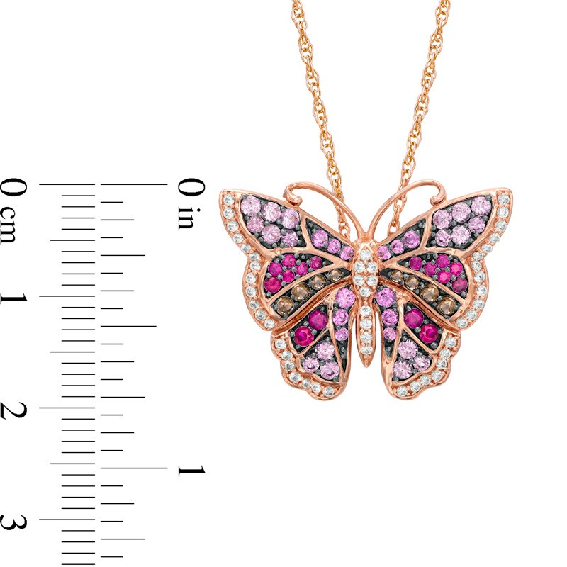 Main Image 2 of Multi-Gemstone and Lab-Created White Sapphire Butterfly Pendant in Sterling Silver with 14K Rose Gold Plate