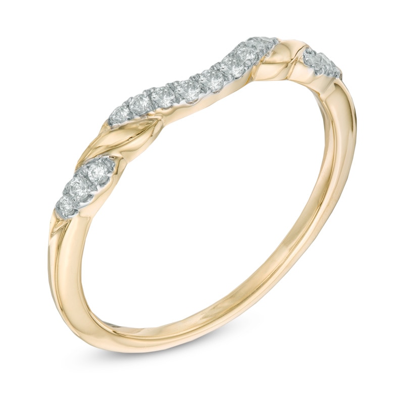 0.12 CT. T.W. Diamond Ribbon Wrapped Contour Wedding Band in 14K Gold
