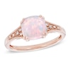 Thumbnail Image 0 of 8.0mm Cushion-Cut Lab-Created Pink Opal and White Sapphire Ring in Sterling Silver with 14K Rose Gold Plate