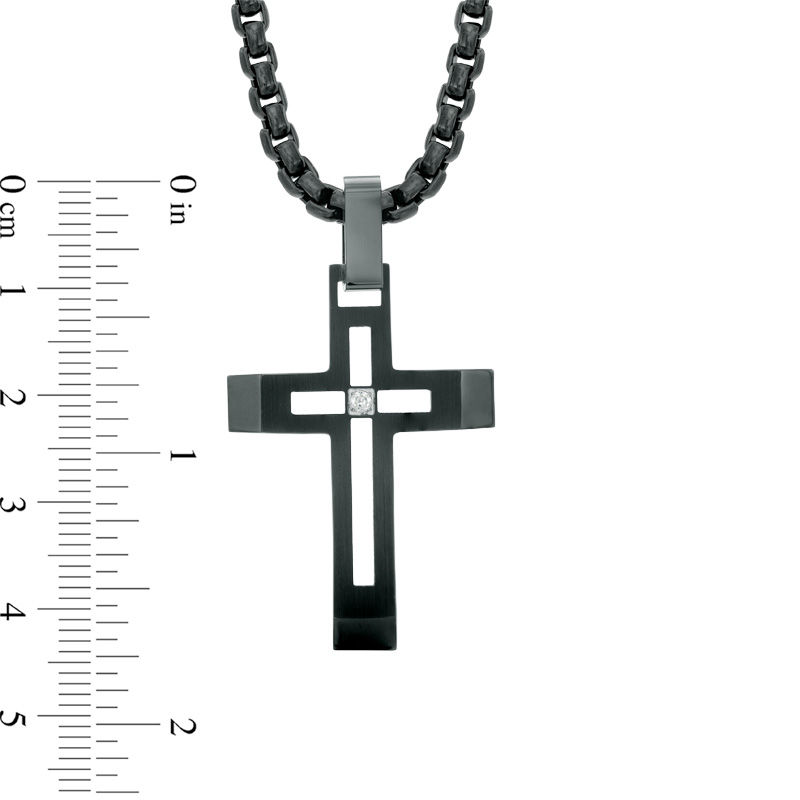 Men's Diamond Accent Cutout Cross Pendant in Black IP Stainless Steel - 24"