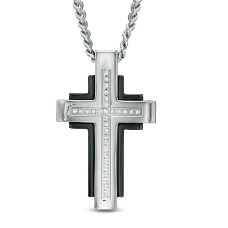 Men's Diamond Accent Cross Pendant in Two-Tone Stainless Steel - 24"|Peoples Jewellers