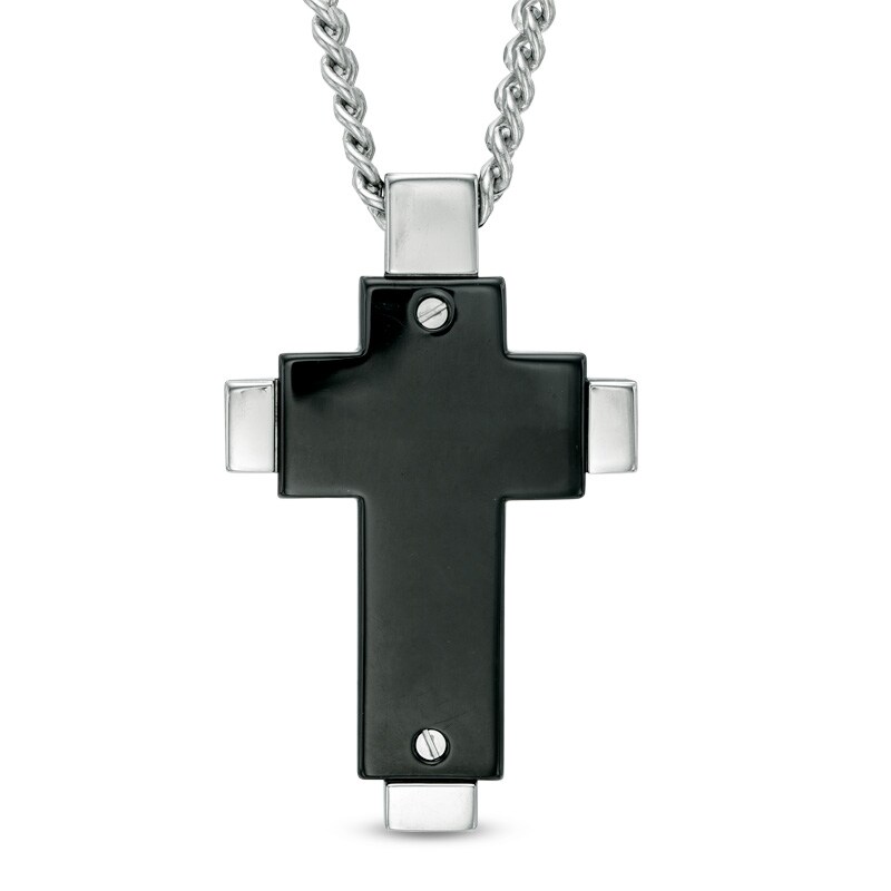 Men's Diamond Accent Cross Pendant in Two-Tone Stainless Steel - 24"|Peoples Jewellers