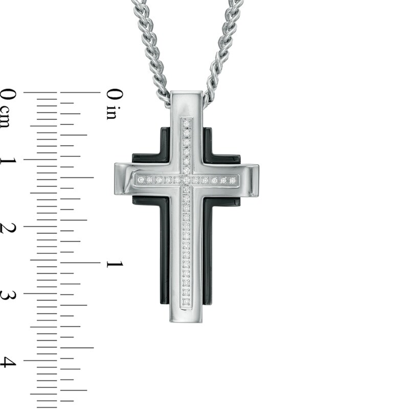 Main Image 3 of Men's Diamond Accent Cross Pendant in Two-Tone Stainless Steel - 24"