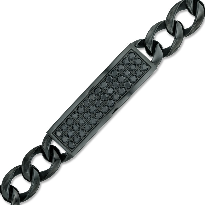 Men's Black Sapphire ID Bracelet in Black IP Stainless Steel - 8.5"|Peoples Jewellers
